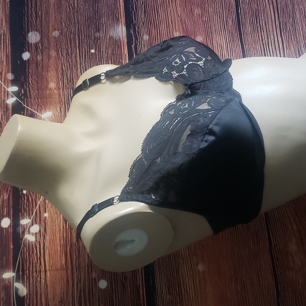 Vintage Vanity Fair black satin lace nylon bra 38c 38 c